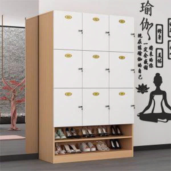 Tủ locker gỗ 9 ngăn có kệ giày dép TLK09