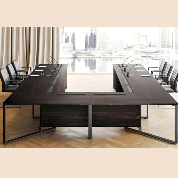 Bàn họp chân sắt chữ U gỗ MDF xám đậm BH19