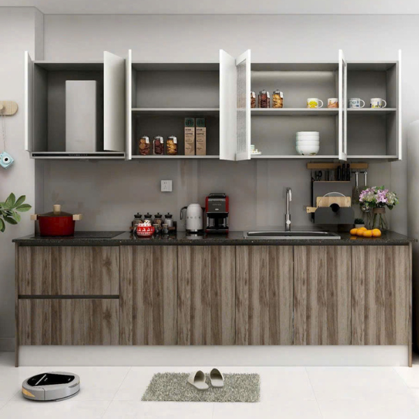 Bộ tủ bếp gỗ MDF màu xám cao cấp TB05