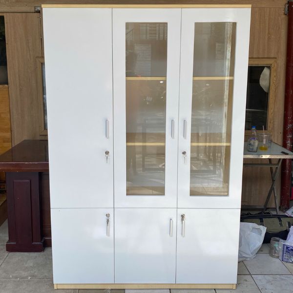 Tủ hồ sơ văn phòng gỗ MDF nâu canh trắng 1m2x1m8
