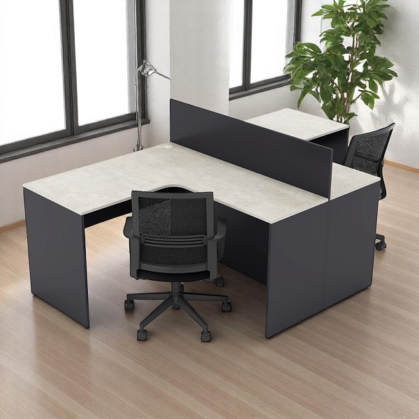 Bàn làm việc cụm 2 chỗ góc L sang trọng có vách ngăn