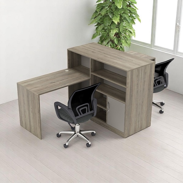 Bàn làm việc đôi kết hợp kệ hồ sơ gỗ MDF hiện đại