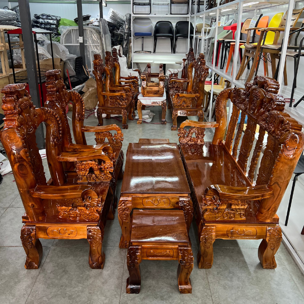 Bộ salon gỗ chạm Rồng tay 12 cao cấp