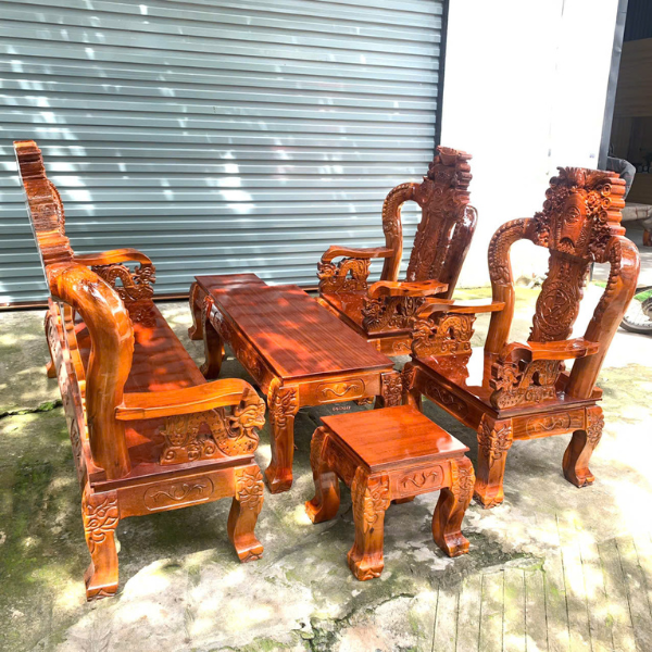 Bộ salon gỗ chạm Rồng Phúc - Lộc - Thọ tay 10 đẳng cấp