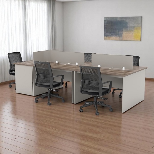 Cụm bàn làm việc 4-6 chỗ ngồi có vách che hiện đại