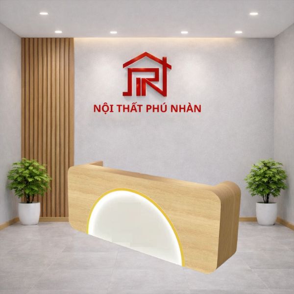 Quầy lễ tân spa bo cong màu gỗ sang trọng