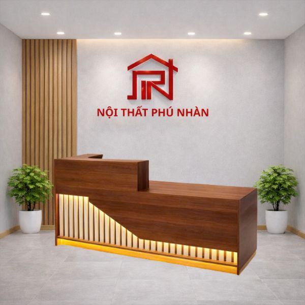 Quầy lễ tân gỗ nâu ốp lam cao cấp