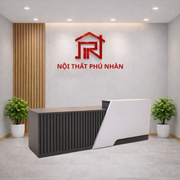 Quầy lễ tân ốp lam trắng đen hiện đại