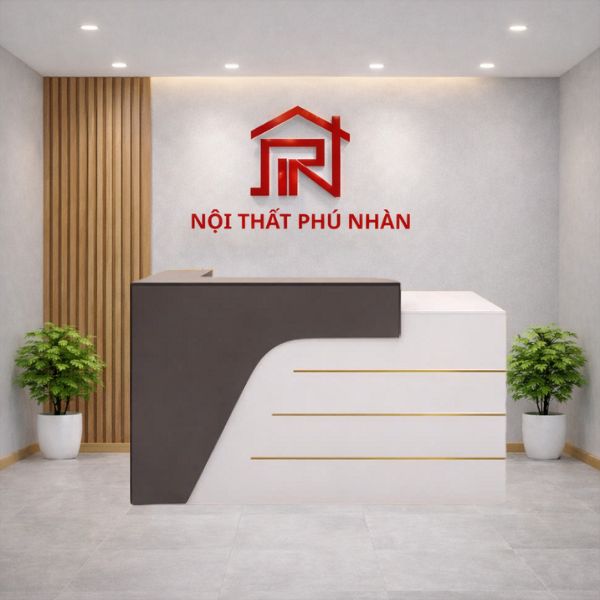 Quầy lễ tân spa trắng xám hiện đại