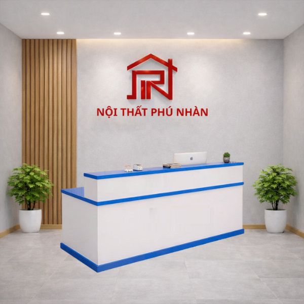 Quầy lễ tân văn phòng xanh phối trắng sang trọng