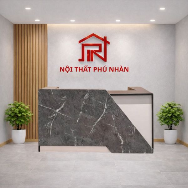 Quầy lễ tân gỗ MDF giả đá hiện đại
