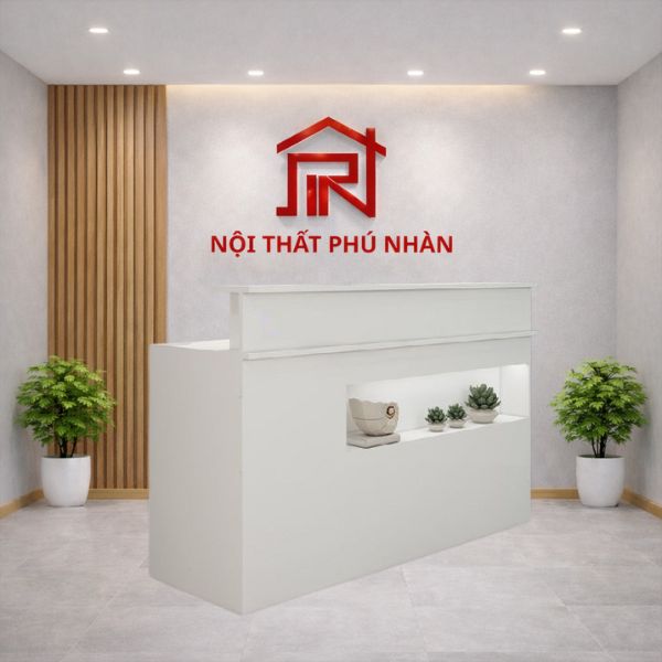 Bàn lễ tân spa có đèn led full trắng hiện đại