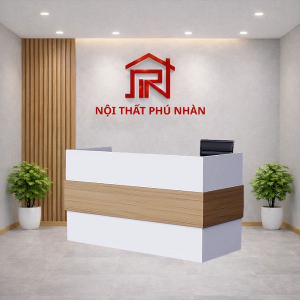 Quầy lễ tân chữ U gỗ MDF nâu trắng hiện đại