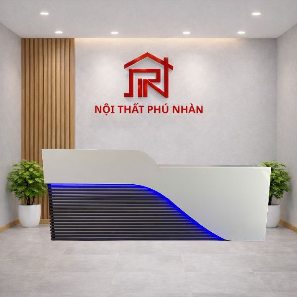 Bàn quầy lễ tân khách sạn ốp lam sọc ngang hiện đại