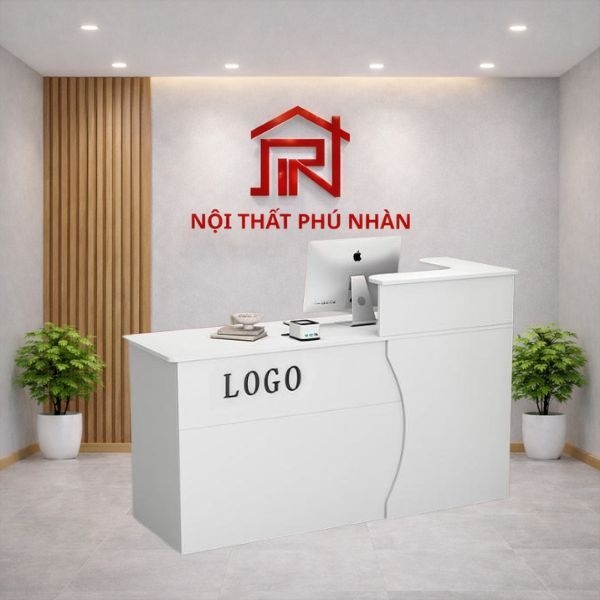 Bàn quầy lễ tân thu ngân hiện đại full trắng
