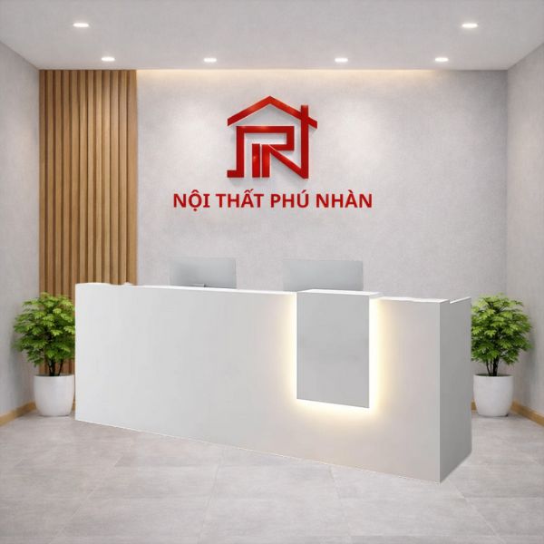 Bàn quầy lễ tân văn phòng gỗ MDF trắng hiện đại