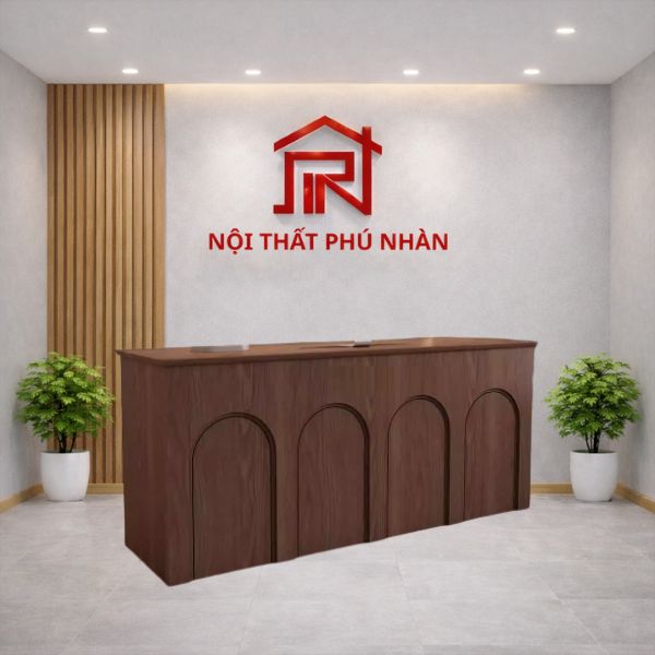 Bàn quầy lễ tân văn phòng gỗ nâu thiết kế tinh tế
