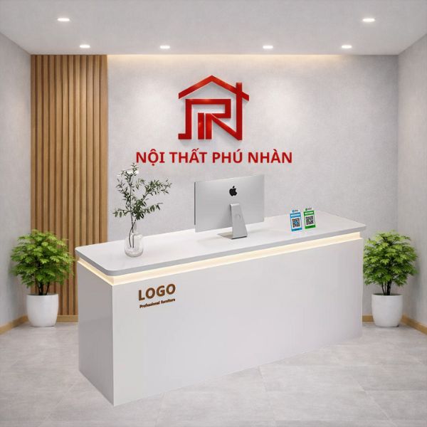 Bàn quầy lễ tân văn phòng làm việc full trắng cao cấp