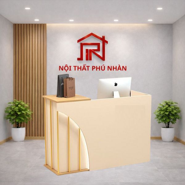 Bàn quầy tiếp tân spa màu kem sang trọng