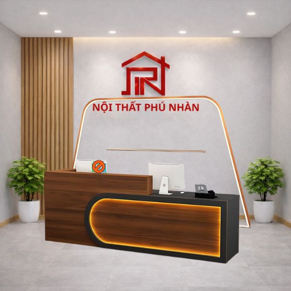 Quầy lễ tân văn phòng gỗ nâu sang trọng