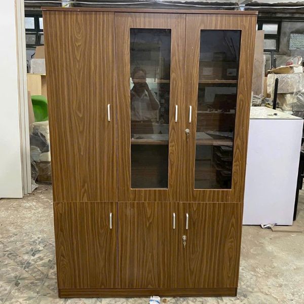 Tủ tài liệu văn phòng 3 buồng canh kính nâu gỗ