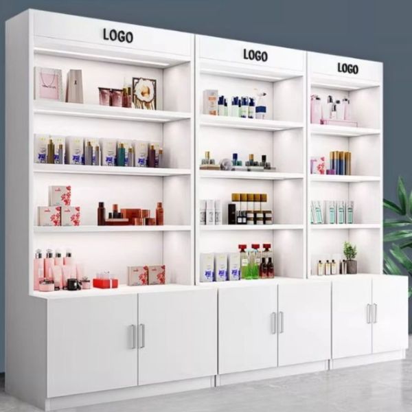 Tủ kệ trưng bày mỹ phẩm gỗ MDF trắng hiện đại