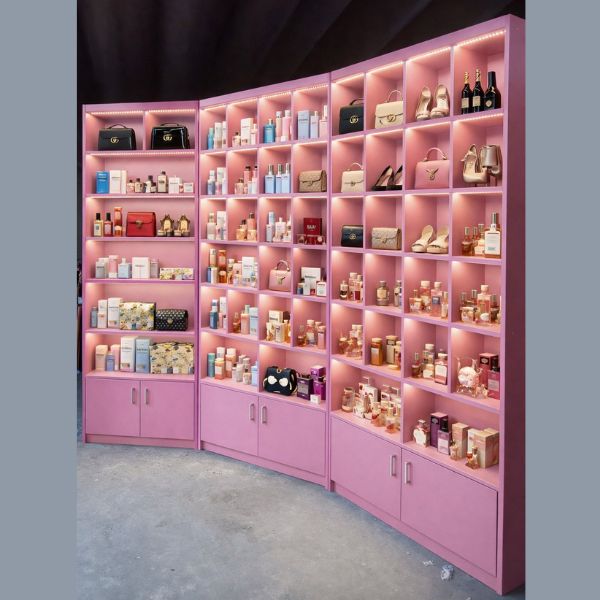 Tủ kệ trưng bày mỹ phẩm hiện đại có led nhiều màu - Ảnh 3