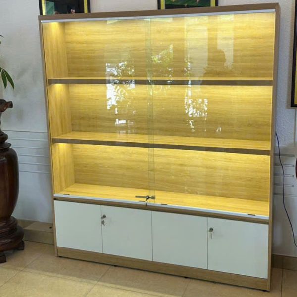 Tủ kệ trưng bày gỗ cửa kính hiện đại đèn Led sang trọng